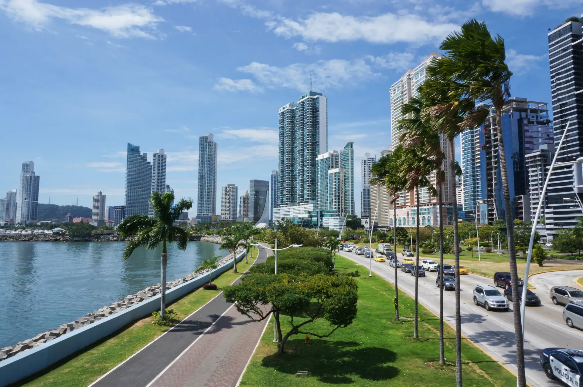 Panama City waterfront promenade and high-rise skyline